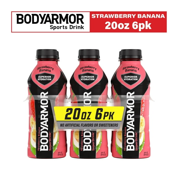 BODYARMOR SuperDrink Strawberry Banana Sport Drink, 20 fl oz Bottles, 6 Pack