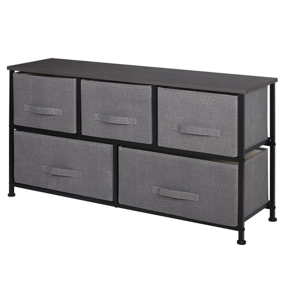WDZS Dresser for Bedroom with 5 Drawers, Wide Chest of Drawers, Fabric Dresser, Storage Organizer Unit with Fabric Bins for Closet, Living Room, Hallway