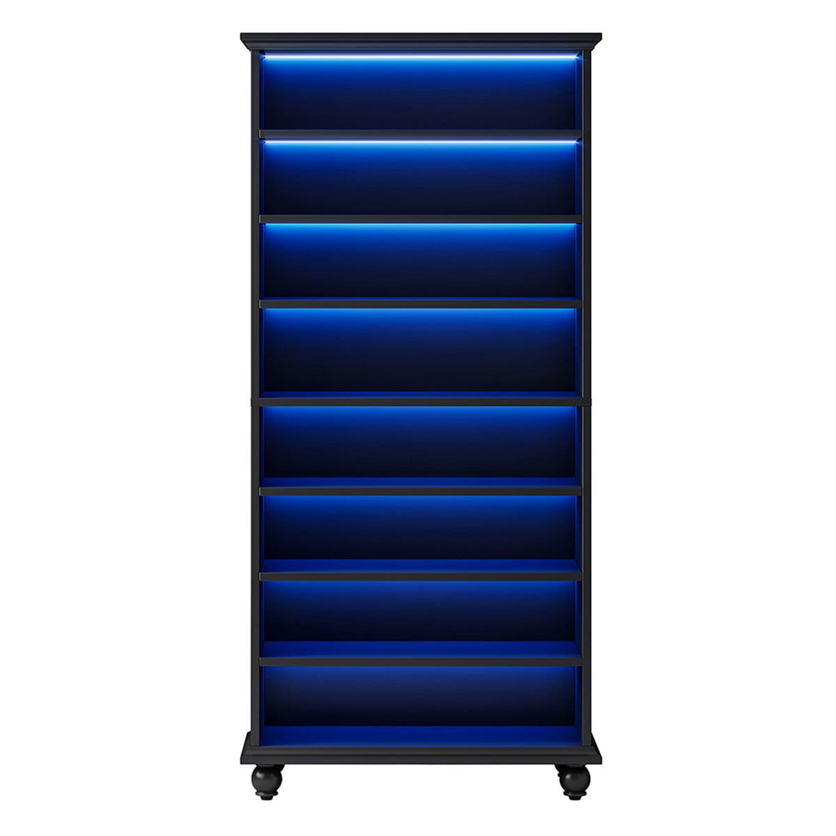Hommoo 8-Tier Wooden Shoe Cabinet Rack with LED Lighting & Solid Wood Legs, 30 Pairs,Black