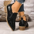 thumbnail image 3 of Womens Western Boots Low Top Stacked Heeled Ankle Boots Snakeskin Print Slip on Elastic Chelsea Booties, 3 of 7