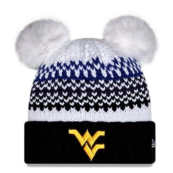 Women's New Era  Navy West Virginia Mountaineers Double Pom & Print Cuffed Knit Hat