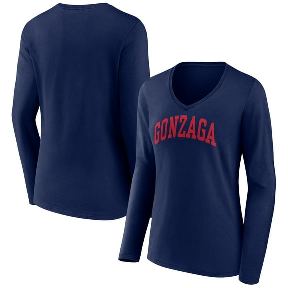 Women's Navy Gonzaga Bulldogs Basic Arch Long Sleeve V-Neck T-Shirt