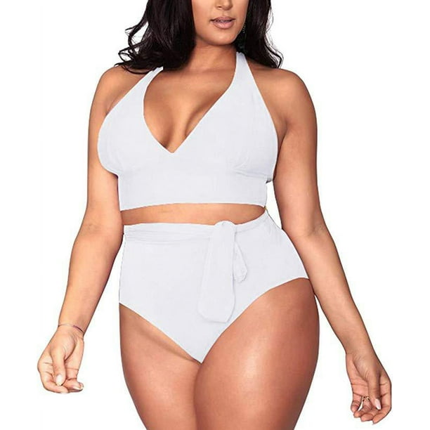 Traje de baño de talla grande para mujer con cintura alta y control de abdomen, cobertura total