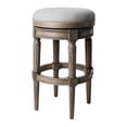 thumbnail image 1 of Maven Lane Pullman Backless Bar Stool in Reclaimed Oak Finish w/ Ash Grey Fabric Upholstery, 1 of 6