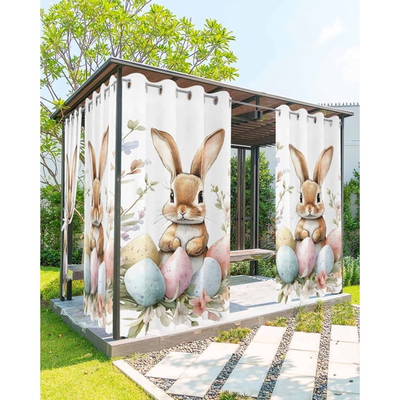 nqOlkjepod Outdoor Curtains for Patio Waterproof, Easter Bunny Outdoor Privacy Panels Grommet, Botanical Garden Florals Colorful Eggs Blackout Outside Curtains for Porch/Cabana 54"x108", 1 Panel