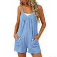 thumbnail image 2 of Women's Summer Casual Loose Fit Jumpsuit for Women,Adjustable Spaghetti Strap V Neck Romper with Pockets,Lightweight Loungewear Shorts Outfit for Beach Vacation Home Sky Blue S, 2 of 5