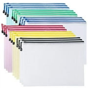 SUNEE 12pcs Mesh Zipper Pouch 11x16, Large Storage Bags for Board Game & Puzzle Organizing, Reusable Plastic Zip Organizer for Travel (A3, 6 Colors)
