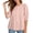 Pink, variant on Women Button Ruffle Puff Sleeve Curved Hem Flowy Round Neck 3/4 Sleeve Solid Casual Boho Vacation Beach Loose Blouse Tops, Pink XXL