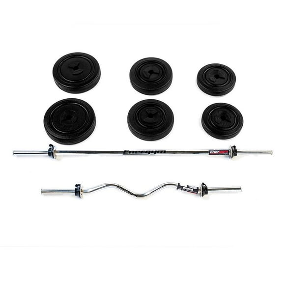 Kit de pesas Barra Recta, Barra Z y Discos 23 Kg Energym 9036
