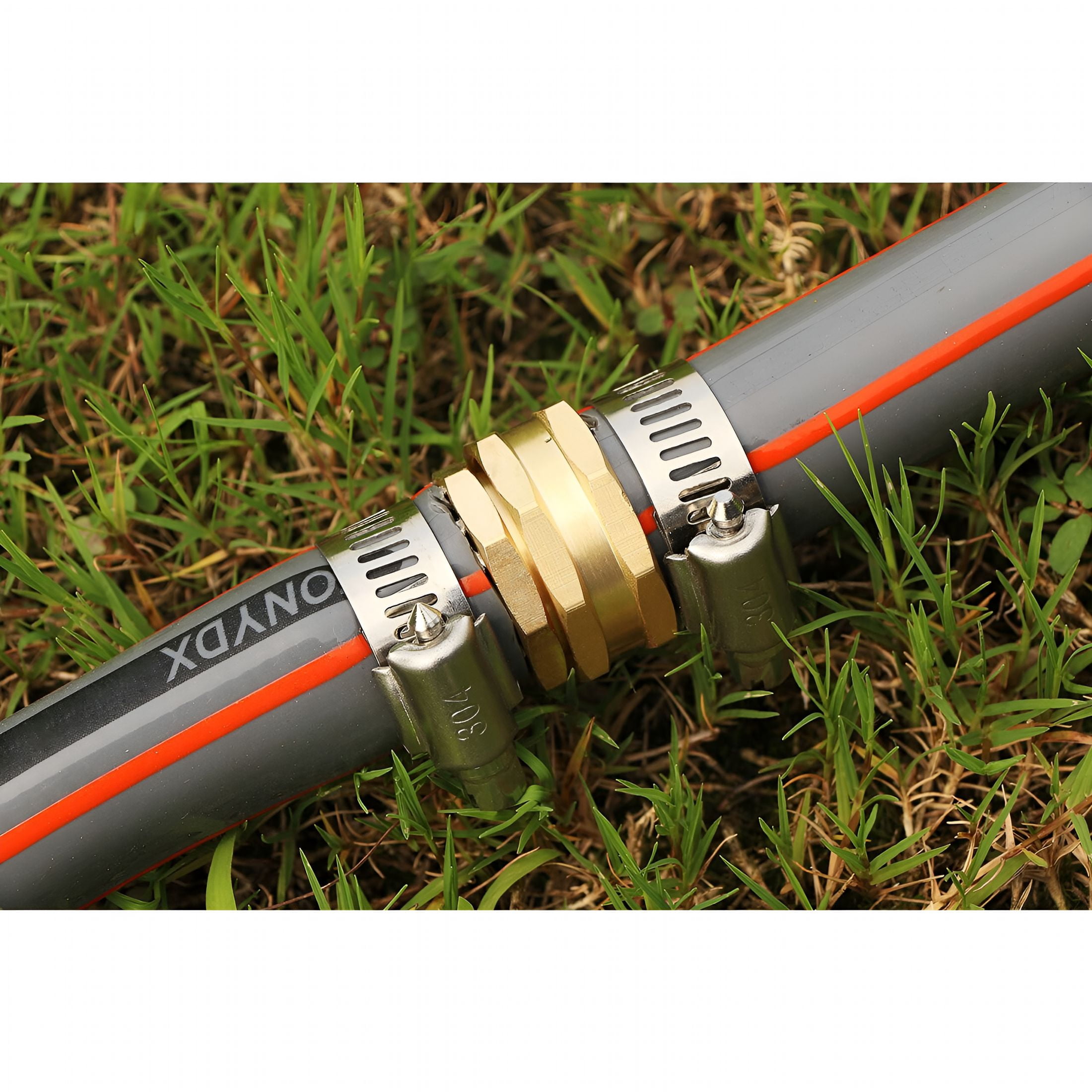 ICERUN Garden Hose Quick Connect Repair Fittings Set, 3/4in Brass Male And Female Ends with Clamps