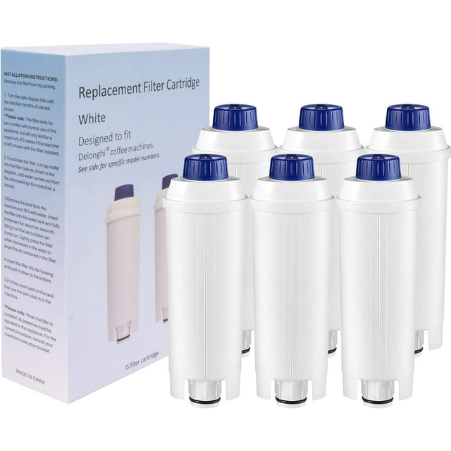 6 Pack Water Filter Replacement for DeLonghi* Filter DLSC002 ECAM 22.110,Esam,ETAM, DLS C002,SER3017,5513292811,EC680,EC800