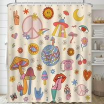 Hippie Shower Curtain Funky Retro 70s Shower Curtain for Bathroom Groovy Mushroom Waterproof Fabric Bath Curtain Decor with 12 Hooks 72x72 Inches