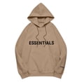 thumbnail image 1 of Pullover Hoodie with Adjustable Drawstring Hood and Front ESSENTIALS Lettering Print Casual Loose Fit Design Brown L, 1 of 8