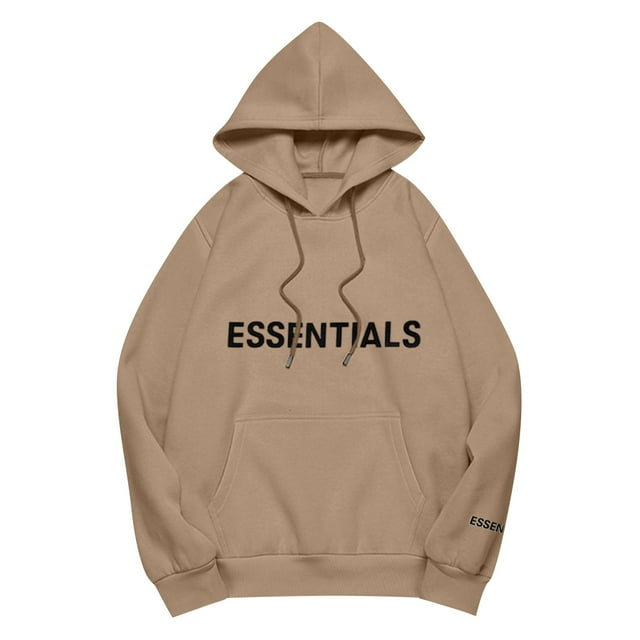 Chandail à Capuchon avec Cordon de Serrage Ajustable et Imprimé « ESSENTIALS » à l'Avant, Style Décontracté à Coupe Ample, Brun G