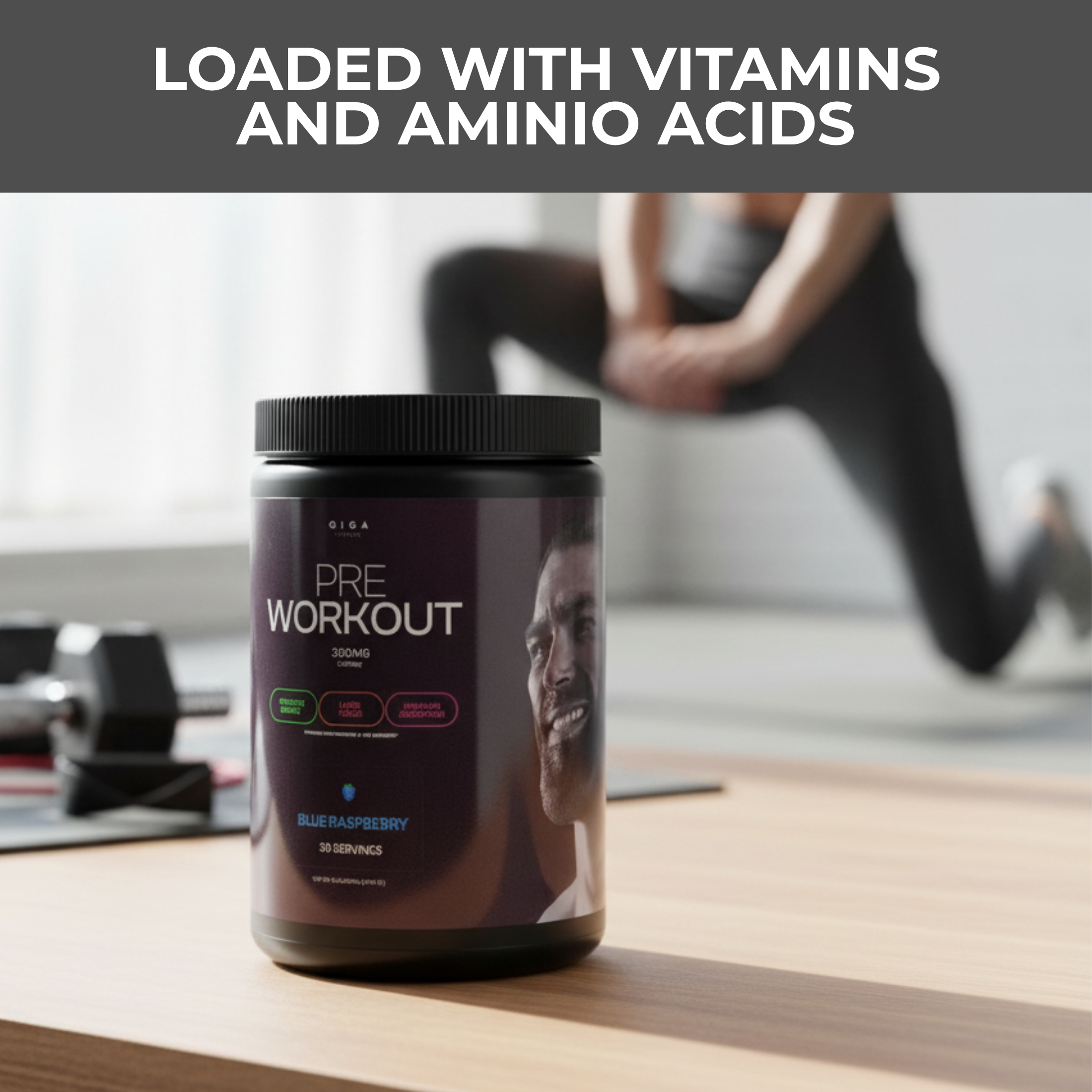 Giga Fitness Pre-Workout Powder, Energy & Focus with Alpha GPC, Blue Raspberry, 30 Servings