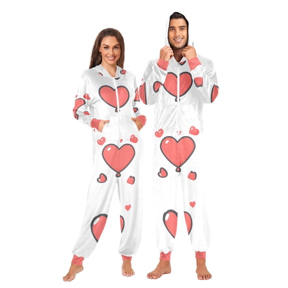 Valentine's Day Theme Icon Adult onesie Pajamas, Crystal Velvet Ultra Soft Warm Jumpsuit for Men and Women