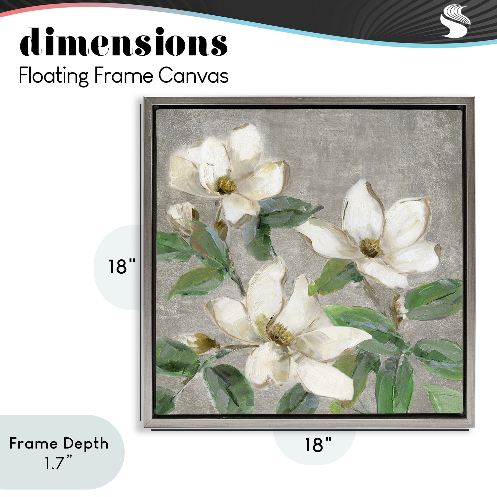 Stupell Industries Ivory Magnolias on Grey Gray Framed Floater Canvas Wall Art, design by Sally Swatland