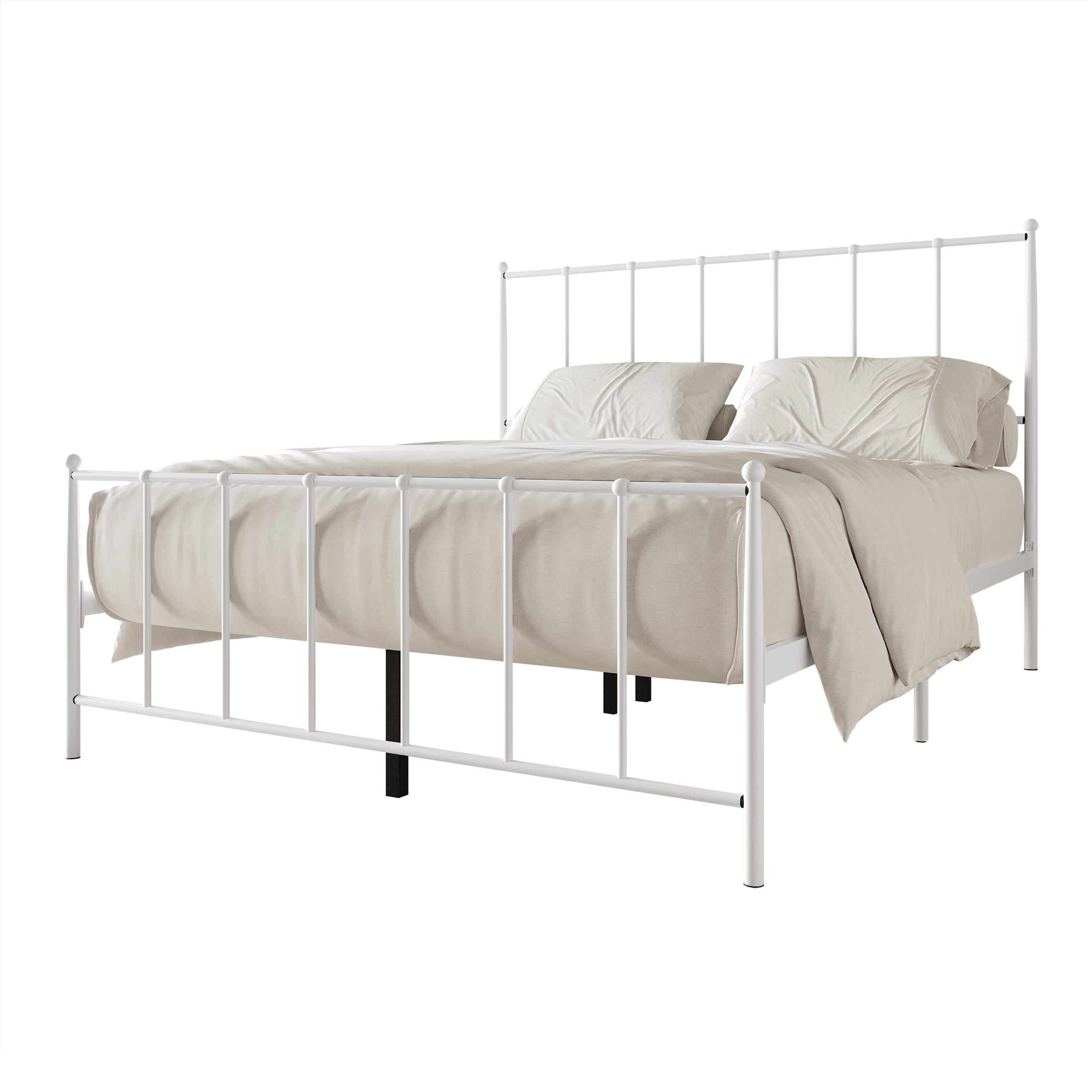 Castle Place Metal Platform Bed, King, White, Classic