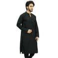 thumbnail image 3 of Atasi Men's Plain Black Polyester Long Shirt Festive Summer Casual Kurta-Small, 3 of 7