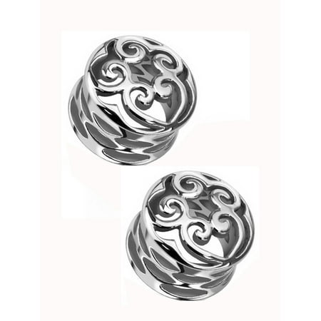 Thimbled Floral Vine Design Ear Plug (14 mm, 9/16 Inch) - 2 Piece