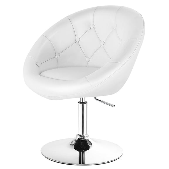 Gymax Adjustable Modern Swivel Round Tufted Back Accent Chair PU Leather White New