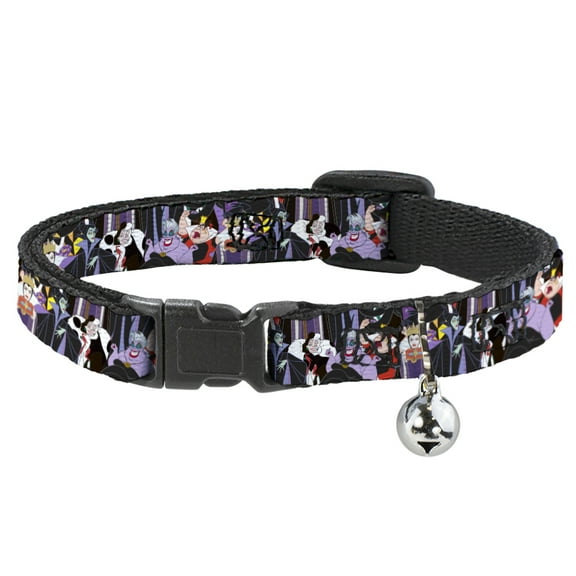 Disney Breakaway Cat Collar With Bell, Plastic Clip, Easy Adjustable, Disney Villains Stacked, 8.5 to 12 Inches 0.5 Inch Wide