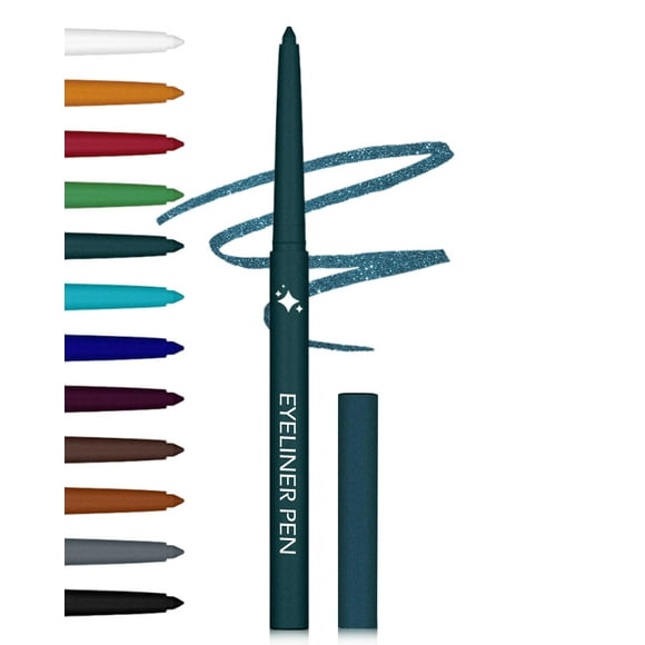 Glitter Peacock Green Eyeliner Pencil, Metallic Sparkle Gel Eye liner, Waterproof Smudge Proof Long-Lasting Waterline Eyeliner, Precision Retractable Shine Pen for Mature Women Girls Eye Makeup- #05