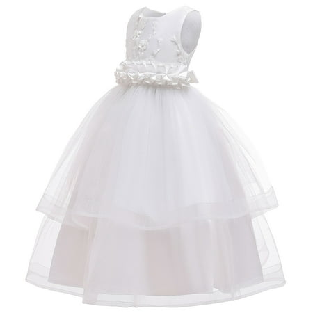 

Penkiiy Toddler Girls Solid Color Flowers Embroidery Net Yarn Bowknot Birthday Party Flowers Gown Kids Dresses Toddler Girls Clothes 10-11 Years White On Sale