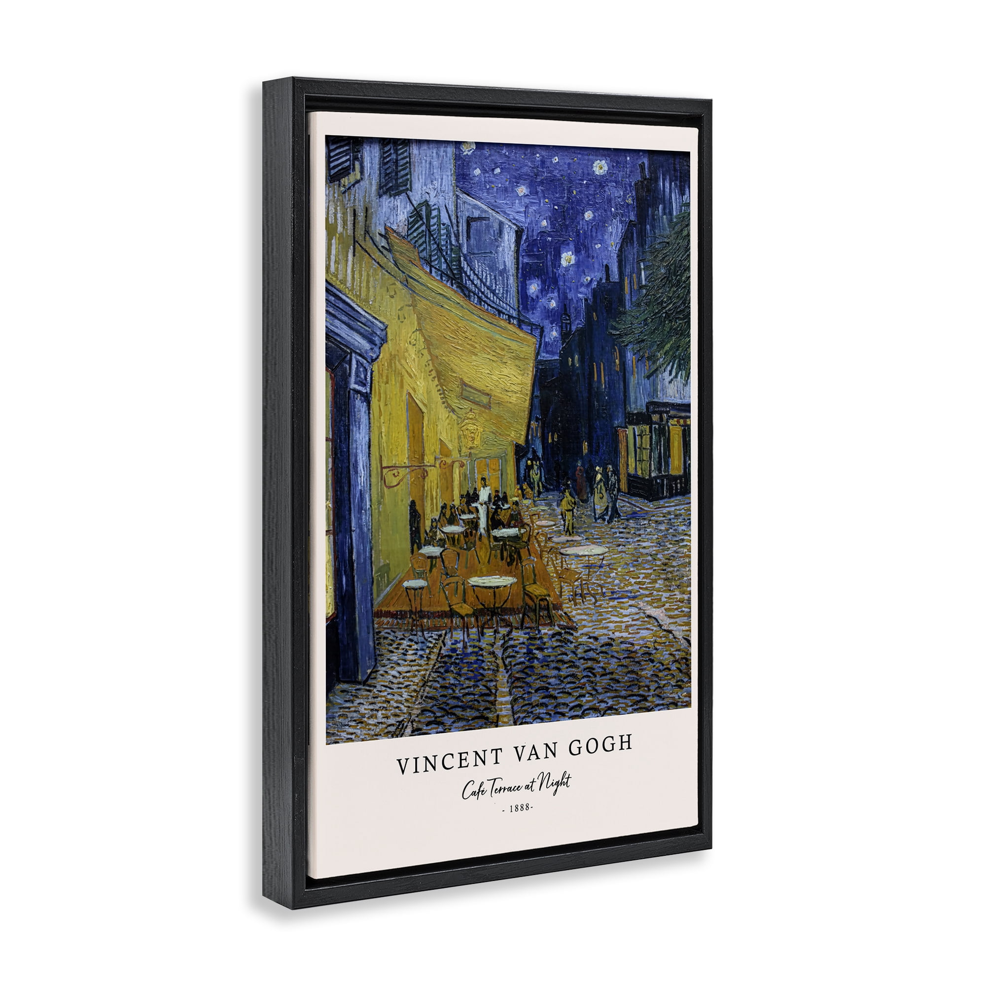 Stupell Industries Classic Cafe Terrace At Night Black Framed Floater Canvas Wall Art, design by Vintage Hustle