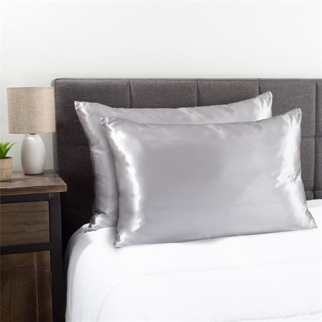 Satin Microfiber Pillowcase For Hair & Skin-King Size Pillow Cover, Silver & Gray - Set of 2