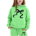 thumbnail image 3 of Glisme Girls Outfit Set Bowtie Print Long Sleeve Hooded Tops With Pants Outfit Breathable Girls Set Size 8-9 Years Green, 3 of 3