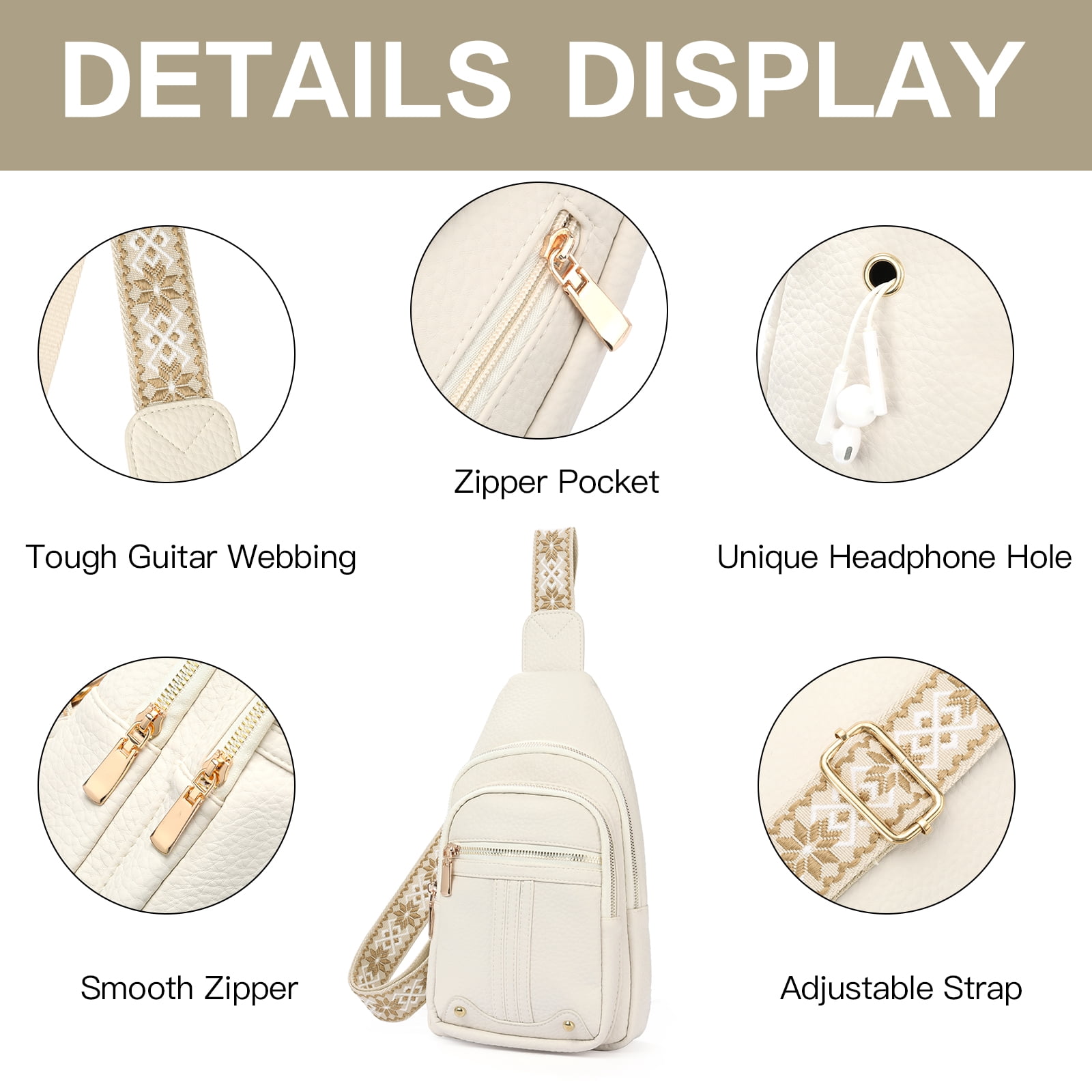 GAEKEAO Crossbody Sling Bag for Women, Travel Leather Crossbody Bags Fanny Packs for Women Small Crossbody Purse Chest Bag