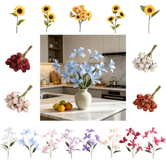 AOMXGD 5 Colors Oil Painting Style Artificial Flame Orchid Silk Flowers Faux Floral Stems For Wedding Arch Home Vase Decor Window Display Bouquet DIY