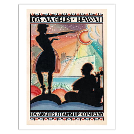 Hawaii - California - Los Angeles Steamship Company - Vintage Ocean Liner Travel Poster c.1927 - Fine Art Matte Paper Print (Unframed) 20x26in