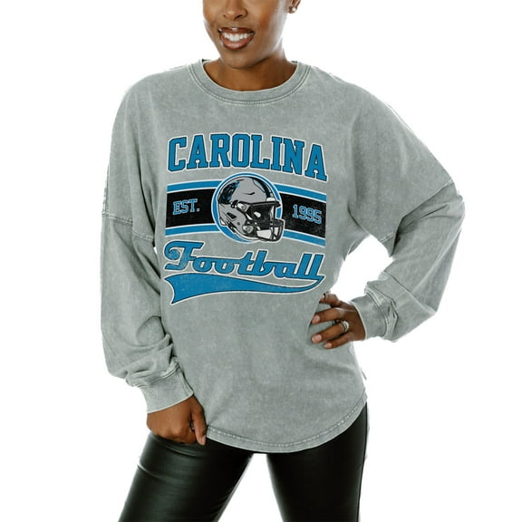 Women's Gameday Couture Gray Carolina Panthers Snow Wash Oversized Long Sleeve T-Shirt