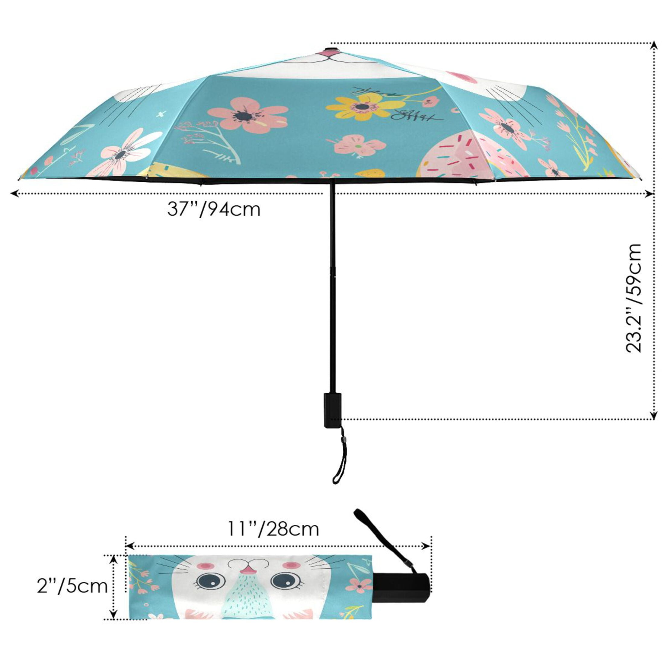 Compact Sun Umbrella Windproof Travel Umbrellas for Rain Strong Portable UV Protection Hello Cat Face