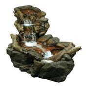 Ball Outdoor Fountain - Alpine Corporation Outdoor 3-Tier Rainforest Rock Water Fountain with LED Lights