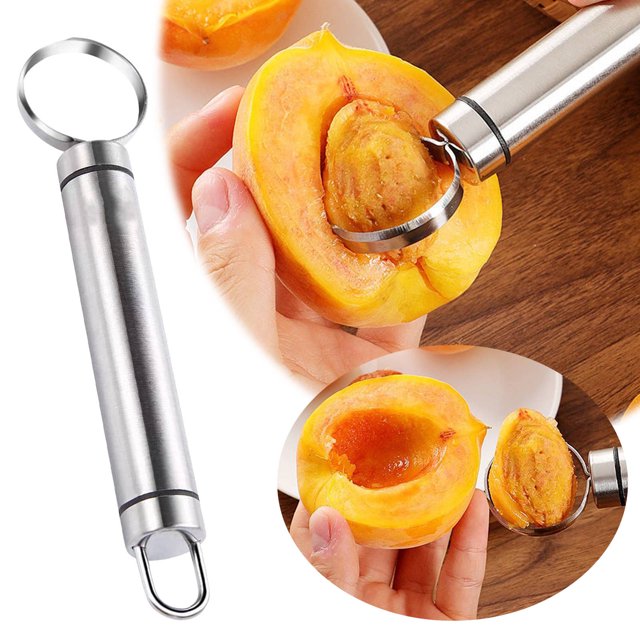 Oleegame 1PC Stainless Steel Cutlery Set BESTonZON Peach Pitter 1pcs Stainless Fruit Core Remover Fruit Corer Removing Tool Fruit And Vegetable Corer For Pear Peach Kitchen Gadgets Gray