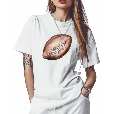 T Shirts for Women Short Sleeve Cotton Crewneck T-Shirt, American Rugby Sport Tee Tops Casual Basic T-Shirts, XS-5XL White 3XL