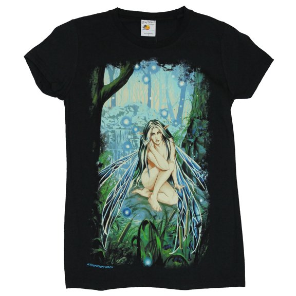 Ruth Thompson Dragonsite Fairy Girls Juniors T-Shirt - Nude on Forest Floor (Small, Small)