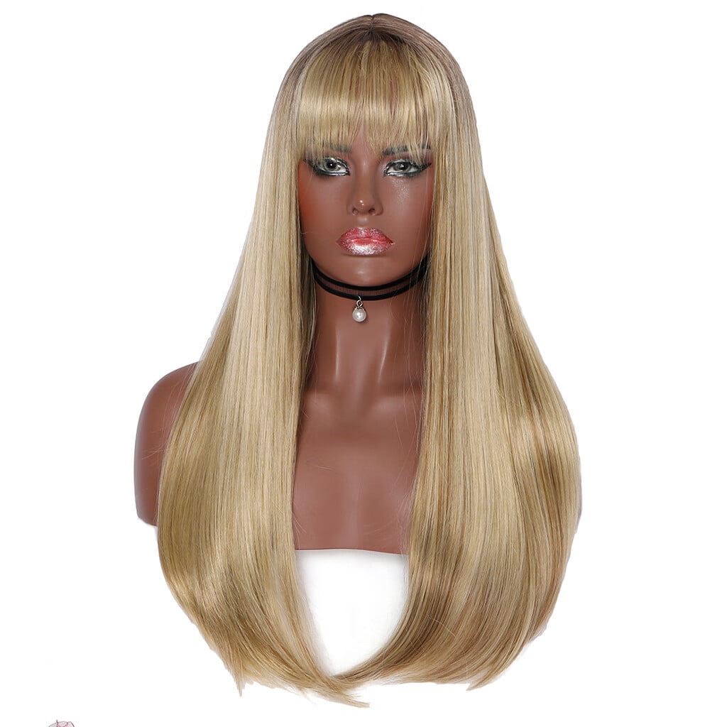 DOPI Human Hair Wigs For Women Black Color Natural Lace Hair Women's Fashion Wig Gold Synthetic Hair Long Wigs straight Wig