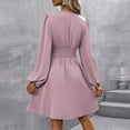 thumbnail image 4 of WTOBBY Women's Fashionable Solid Color V-Neck Long Sleeve Pleated Versatile Dress Lantern Sleeve Detail for Unique Style Flowy Pleats for Movement Wardrobe Essential,Pink S, 4 of 8