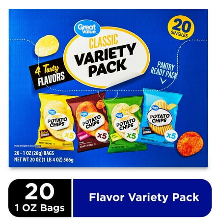 Great Value Classic Chips Variety Pack, 1 oz, 20 Count