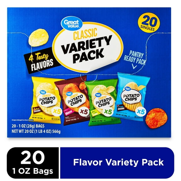 Great Value Classic Chips Variety Pack, 1 oz, 20 Count