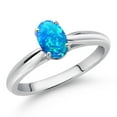 thumbnail image 2 of Gem Stone King 10K White Gold Blue Simulated Opal Solitaire Engagement Ring for Women (0.63 Cttw, Oval Cabochon 7X5MM, Gemstone October Birthstone, Size 7), 2 of 4