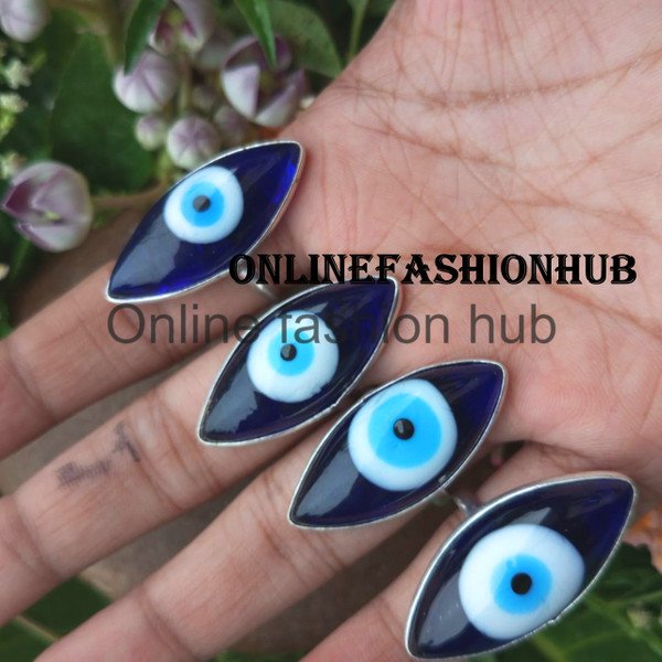Evil Eye Gemstone 925 Sterling Silver Plated Handmade Ring 5 pcs