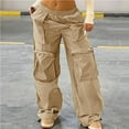 thumbnail image 2 of hotojiny Cargo Pants Women Baggy Wide Leg Casual Pants for Outdoor Travel Lightweight Low Waist Trousers with Zipper Pockets, 2 of 6