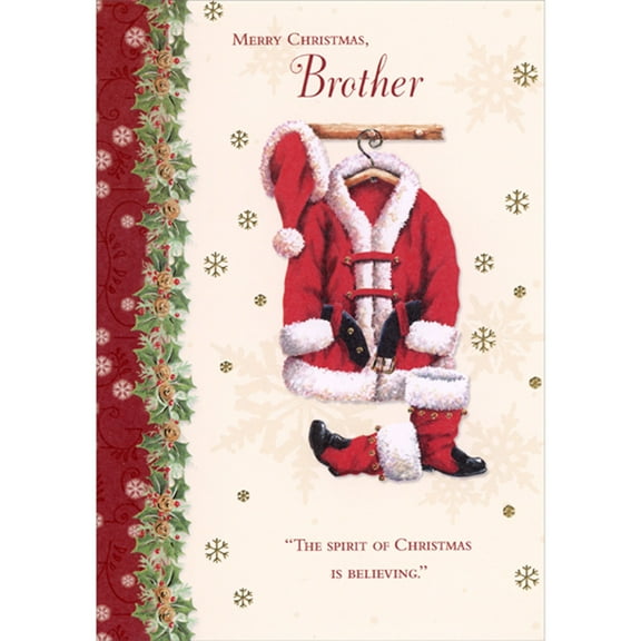 Designer Greetings Spirit of Christmas: Santa's Suit Hanging on Clothing Peg Christmas Card for Brother