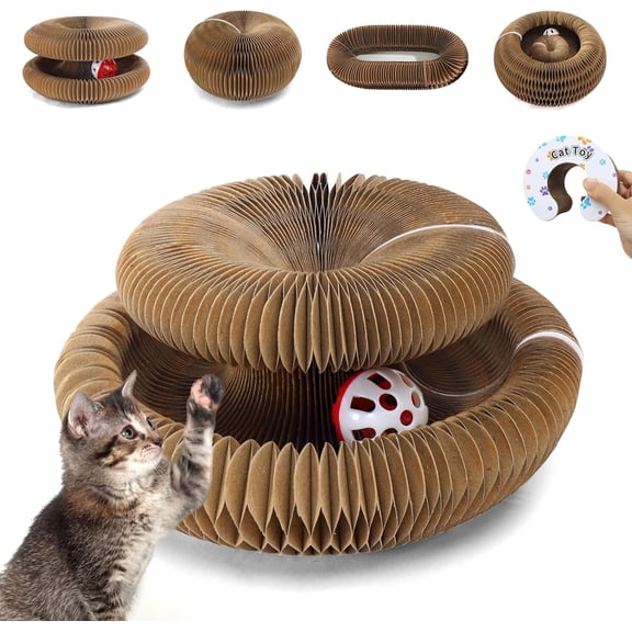 Kitty Toys Magic Organ Cat Scratching Board Toy for Indoor Cats Twisty Paws cat Toys Foldable Accordion Honeycomb Kitten curlz Cat Scratcher with Ball (1pcs)