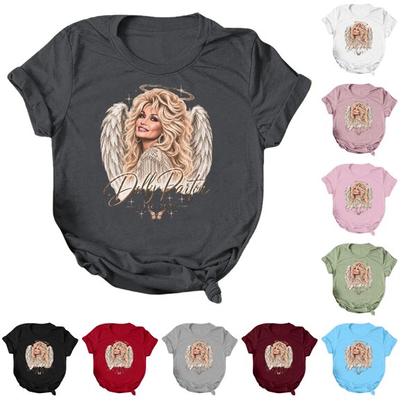 Women's Graphic Tees Tshirt, Vintage Dolly Shirt, Parton Memorial T-Shirt, Country Music Legend Tee, Soft Casual Short Sleeve T Shirts,XXL